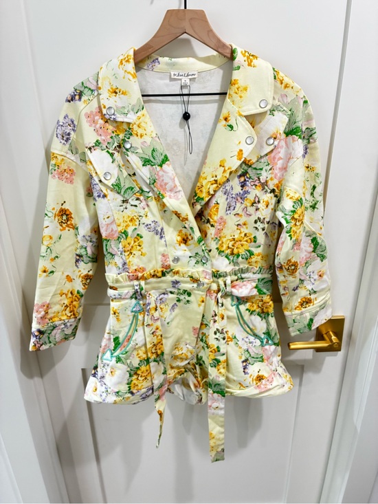 For Love And Lemons Pants - For Love & Lemons Chamomile Denim Romper Buttercreme Floral Size Medium